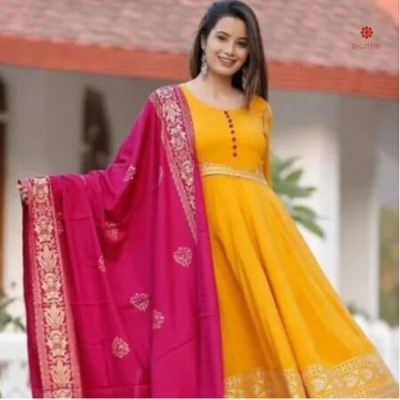 Buy Online Yellow and Hot Pink Kurta and Dupatta Set