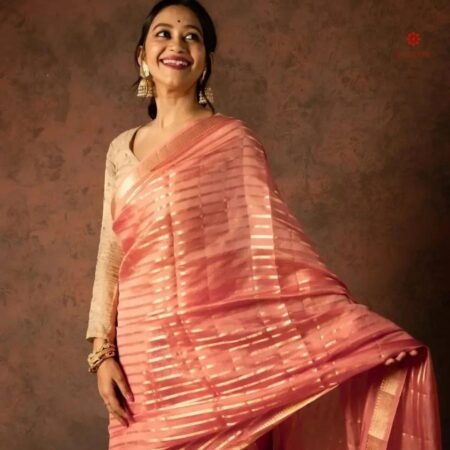 Buy Online Pastel Orange Pure Kota Silk Saree