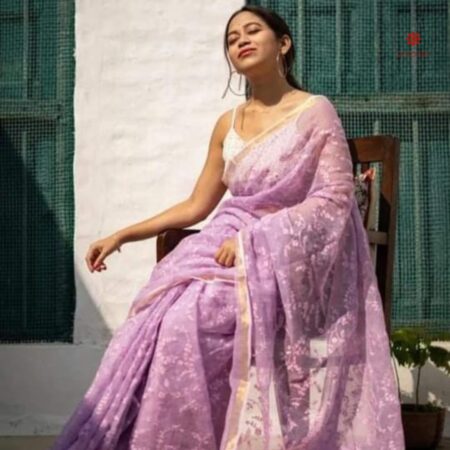 Buy Online Lavender Kota Cotton Silk Embroidered Saree