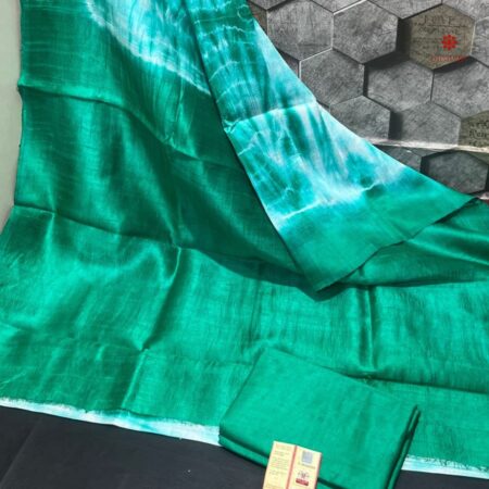 Buy Online Turquoise Pure Tussar by Dupion Silk Shibori Saree