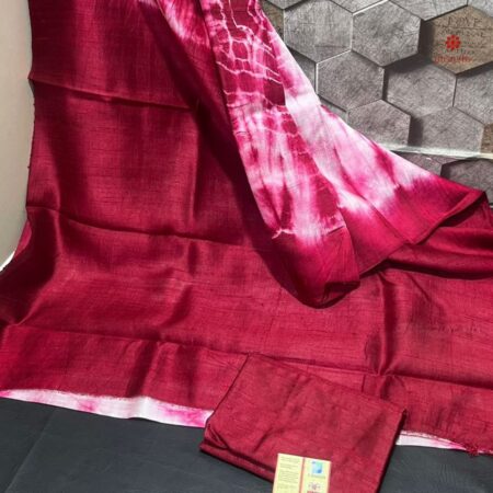 Buy Online Hibiscus Pink Pure Tussar by Dupion Silk Shibori Saree