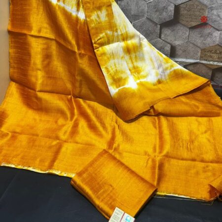 Buy Online Golden Yellow Pure Tussar by Dupion Silk Shibori Saree