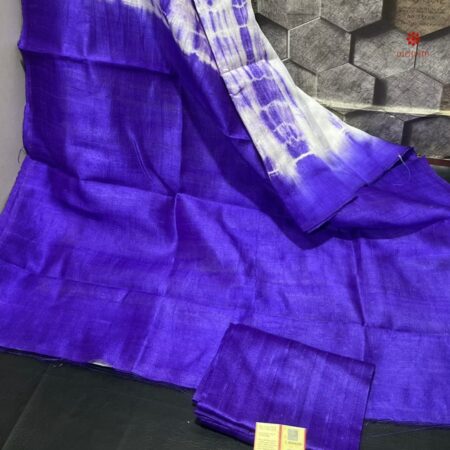 Buy Online Royal Blue Pure Tussar by Dupion Silk Shibori Saree
