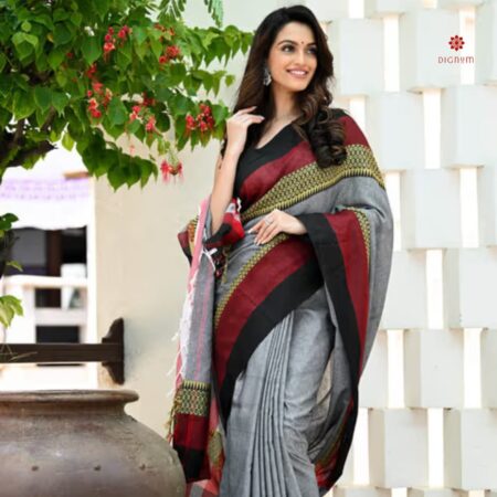 Buy Online Pewter Grey Handloom Cotton Saree