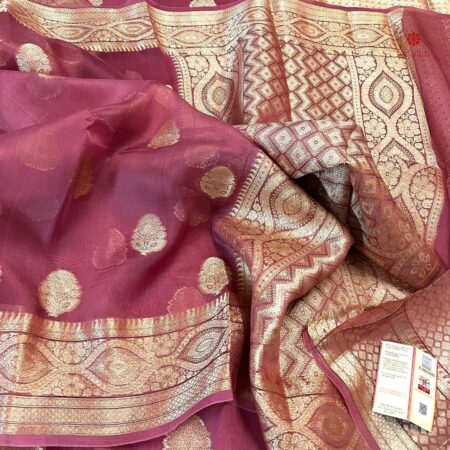 Buy Online Rouge Pink Organza Saree with Banarasi Border