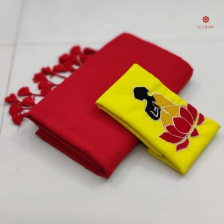 Buy Online Red Pure Khadi Cotton Saree