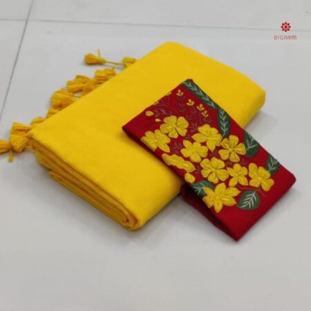 Latest Design Yellow Pure Khadi Cotton Saree