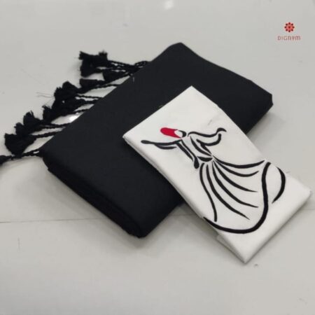 Buy Online Black Pure Khadi Cotton Saree