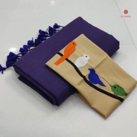 Buy Online Purple Pure Khadi Cotton Saree