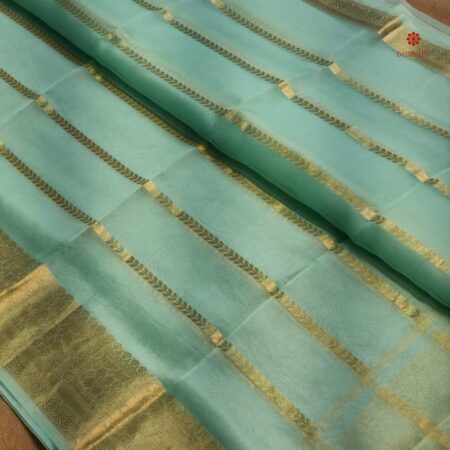 Buy Online Pastel Green Banarasi Kora Organza Silk Saree