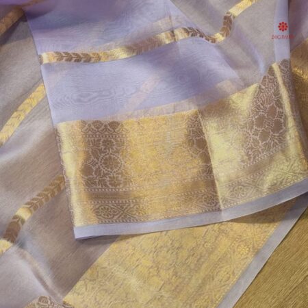 Buy Online Lavender Banarasi Kora Organza Silk Saree