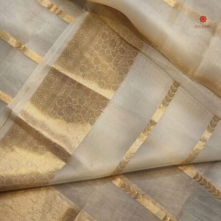 Buy Online Pearl White Banarasi Kora Organza Silk Saree
