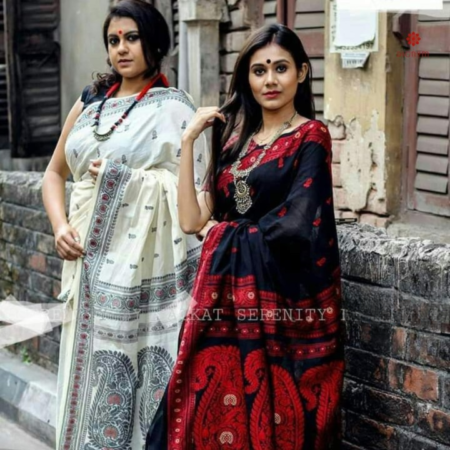 Buy Online Navy Blue Pure Cotton Baluchari Saree