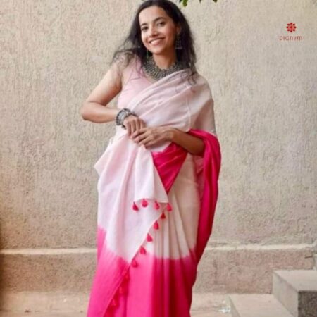 Buy Online Pink Ombre Pure Mul Cotton Saree