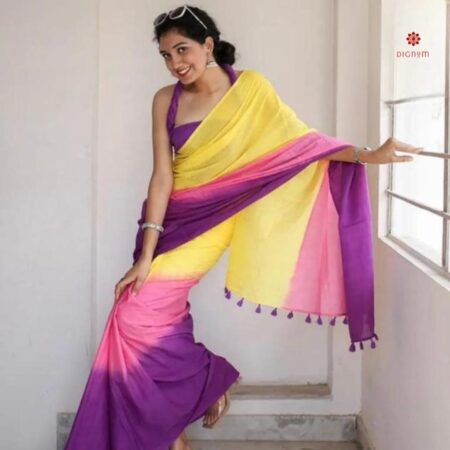 Buy Online Tricolor Pure Mul Cotton Saree