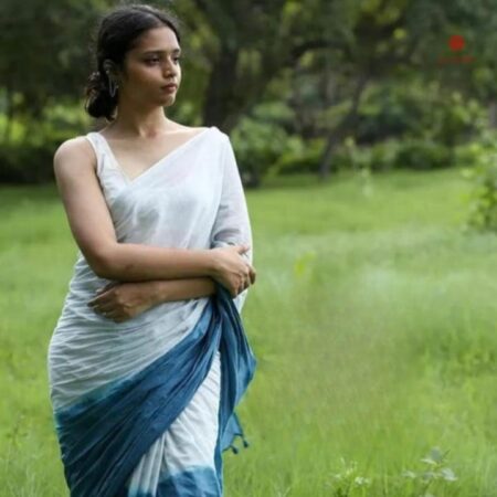 Buy Online Blue Ombre Pure Mul Cotton Saree