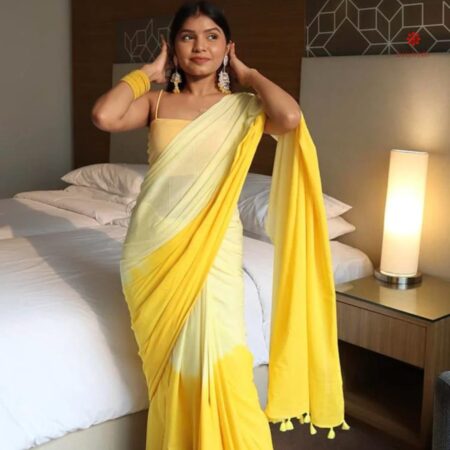 Buy Online Yellow Ombre Pure Mul Cotton Saree