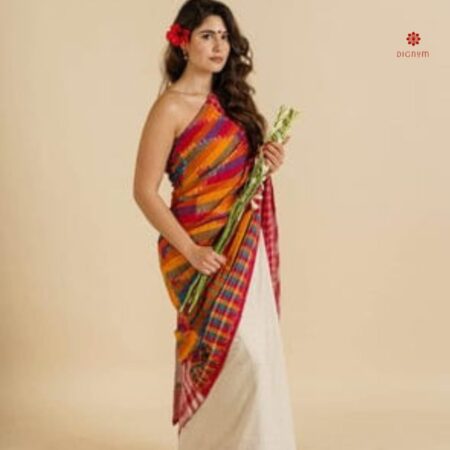Buy Online Off-White and Multicolor Soft Khadi Cotton Kotki Saree