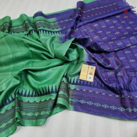 Buy Online Jade Green Pure Tussar Silk Embroidered Saree