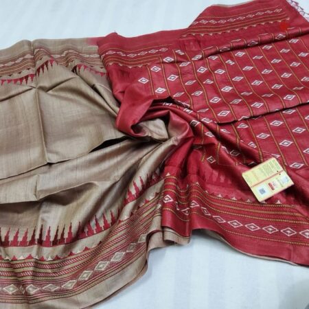 Buy Online Oyster Grey Pure Tussar Silk Embroidered Saree