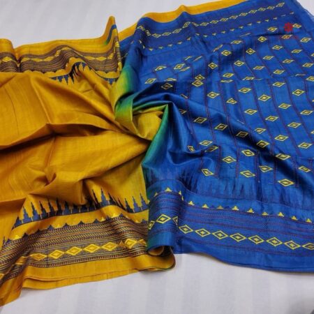 Buy Online Tuscan Yellow Pure Tussar Silk Embroidered Saree