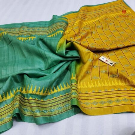 Buy Online Cool Green Pure Tussar Silk Embroidered Saree