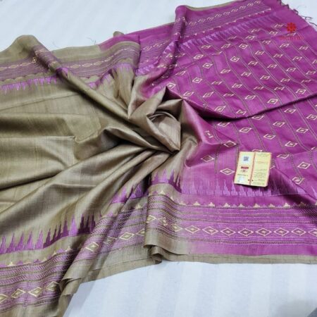 Buy Online Harbor Grey Pure Tussar Silk Embroidered Saree