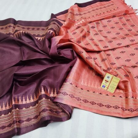 Buy Online Byzantium Purple Pure Tussar Silk Embroidered Saree