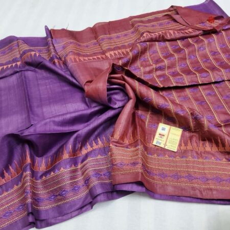 Buy Online Purple Pure Tussar Silk Embroidered Saree