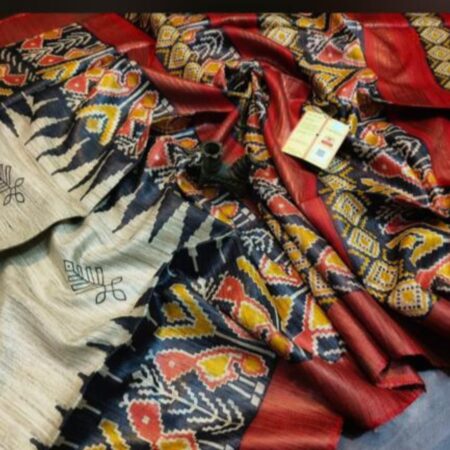 Buy Online Multicolor Printed Zari Tussar Ghicha Silk Saree