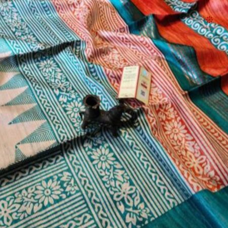 Buy Online Tricolor Printed Zari Tussar Ghicha Silk Saree
