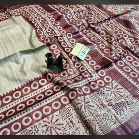 Sangria Printed Zari Tussar Ghicha Silk Saree