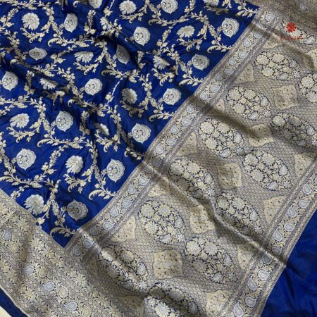 Buy Online Royal Blue Pure Banarasi Katan Silk Handloom Saree