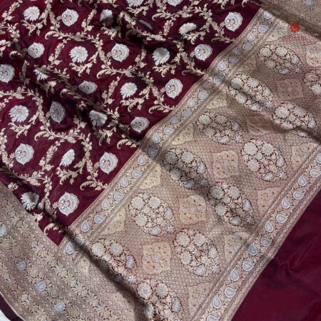 Buy Online Sangria Wine Pure Banarasi Katan Silk Handloom Saree