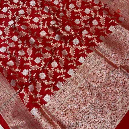 Buy Online Chilli Red Pure Katan Silk Banarasi Handloom Saree