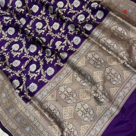 Buy Online Cadbury Purple Pure Katan Silk Banarasi Handloom Saree