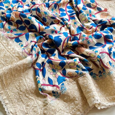 Buy Online Blue Tussar Silk Kalamkari Designer Saree