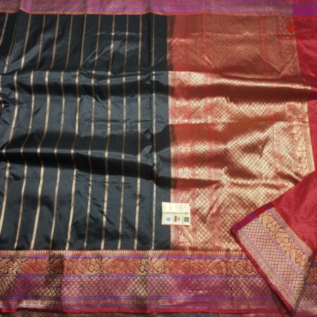 Buy Onlnie Raven Black Pure Handloom Banarasi Katan Silk Saree