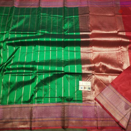 Buy Online Kelly Green Pure Handloom Banarasi Katan Silk Saree