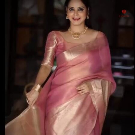Buy Online Pink Banarasi Tissue Silk Saree