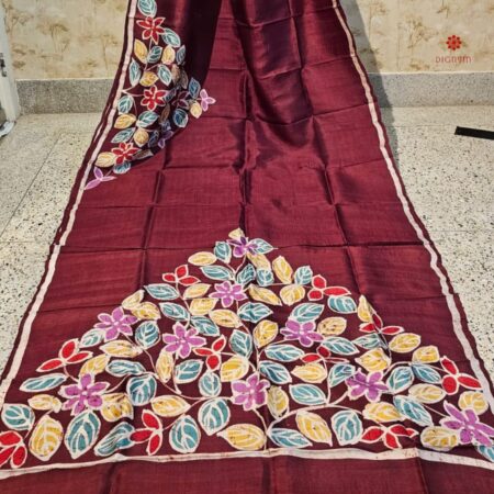 Buy Online Wine Hand Painted Batik Pure Silk Saree
