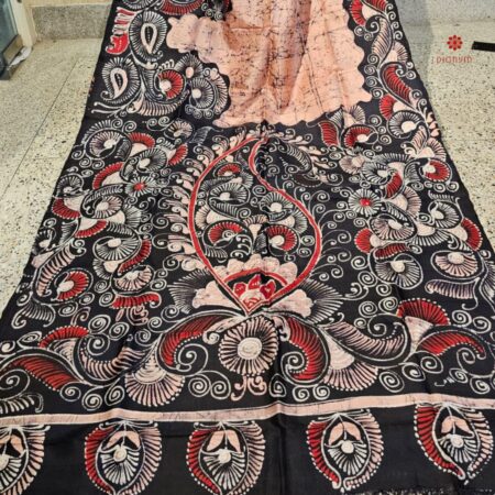 Buy Online Off-White Hand Painted Batik Pure Silk Saree