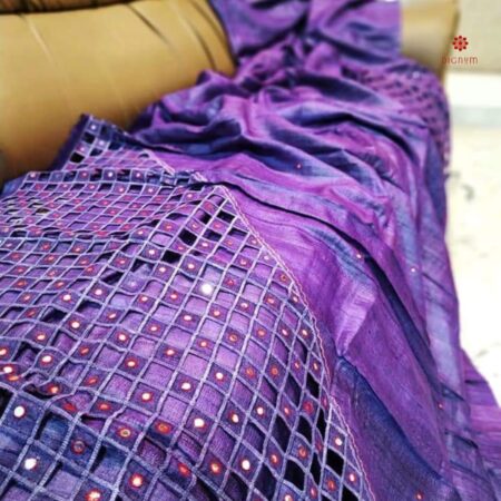 Buy Online Purple Pure Tussar Silk Cutwork Scallop Embroidery Saree