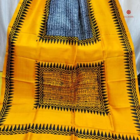 Buy Online Yellow and Grey Pure Bishnupuri Silk Saree