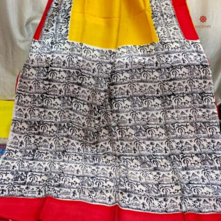 Buy Online Yellow and Black Pure Bishnupuri Silk Saree