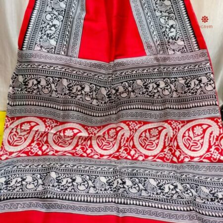 Buy Online Red and Black Pure Bishnupuri Silk Saree