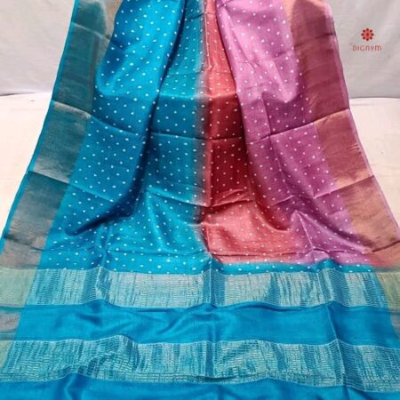 Buy Online Tricolor Pure Zari Tussar Hand Block Print Saree