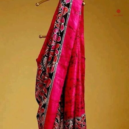 Buy Online Hot Pink Hand Painted Batik Pure Silk Saree