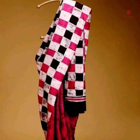 Buy Online Pink and Black Hand Painted Batik Pure Silk Saree