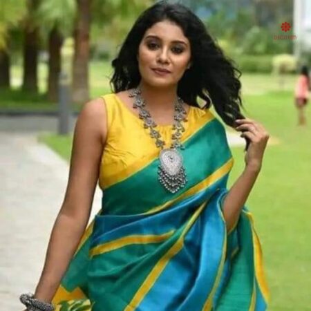 Buy Online Vivid Sky Blue Pure Silk Hand Painted Saree